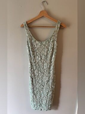 Alexia Admor Mint Sage Metallic Lace Scoop Back Cocktail Dress Size Small